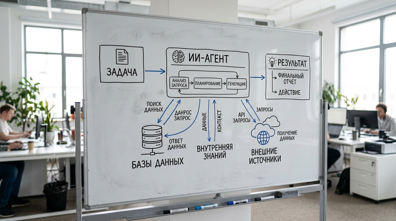 Схема работы ИИ-агента для автоматизации бизнес-процессов