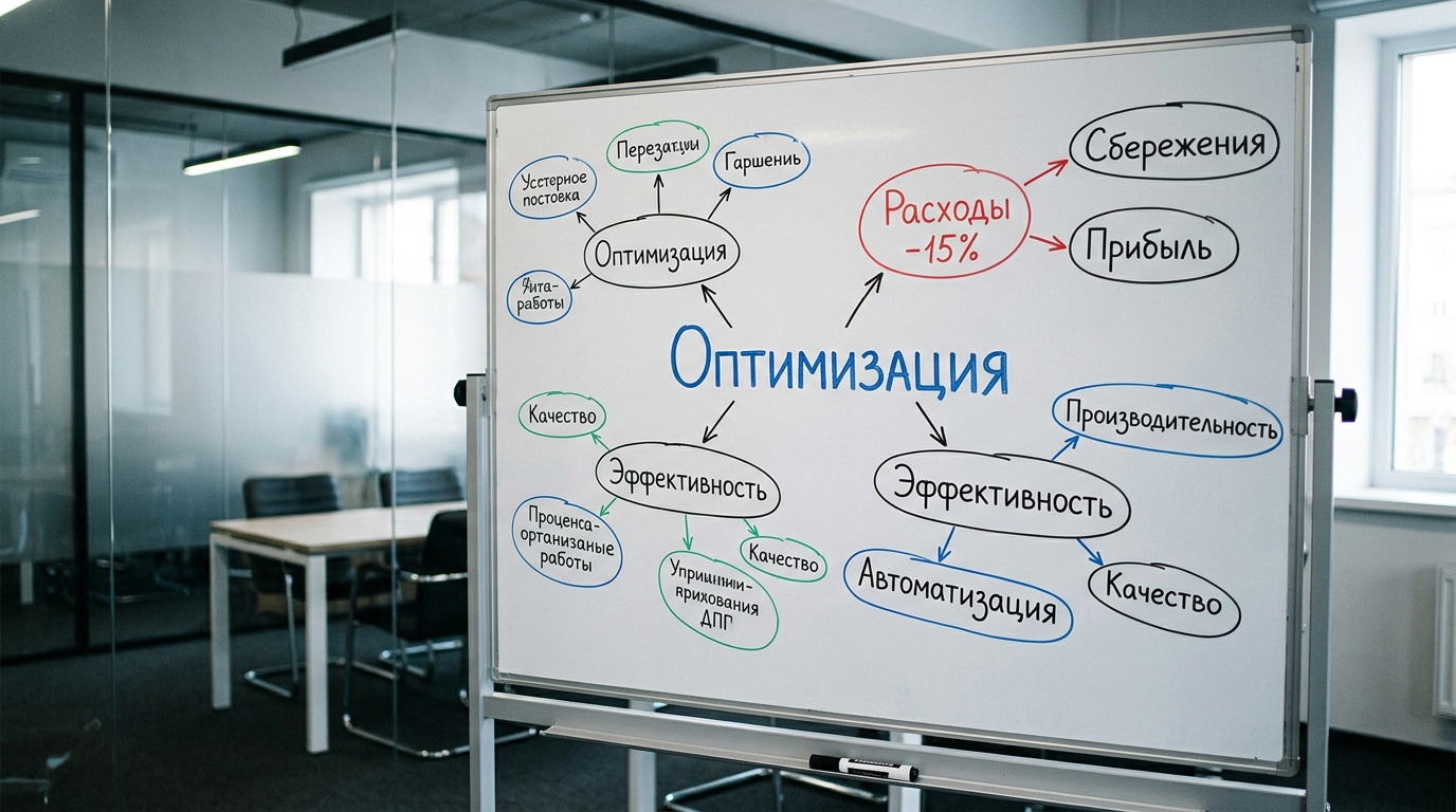 Схема оптимизации бизнес-процессов с ключевой фразой достижения в профессиональной деятельности для резюме