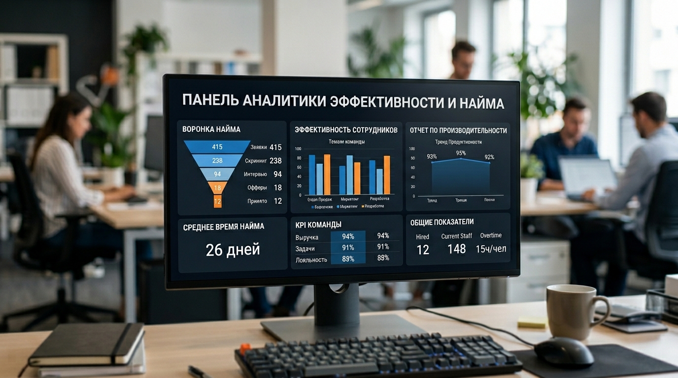 Аналитика по подбору персонала на экране монитора