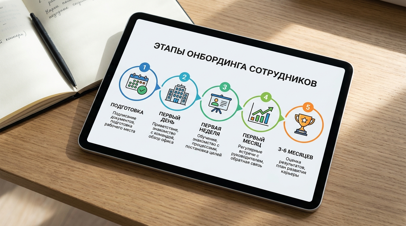 Инфографика с анализом этапов онбординга сотрудников