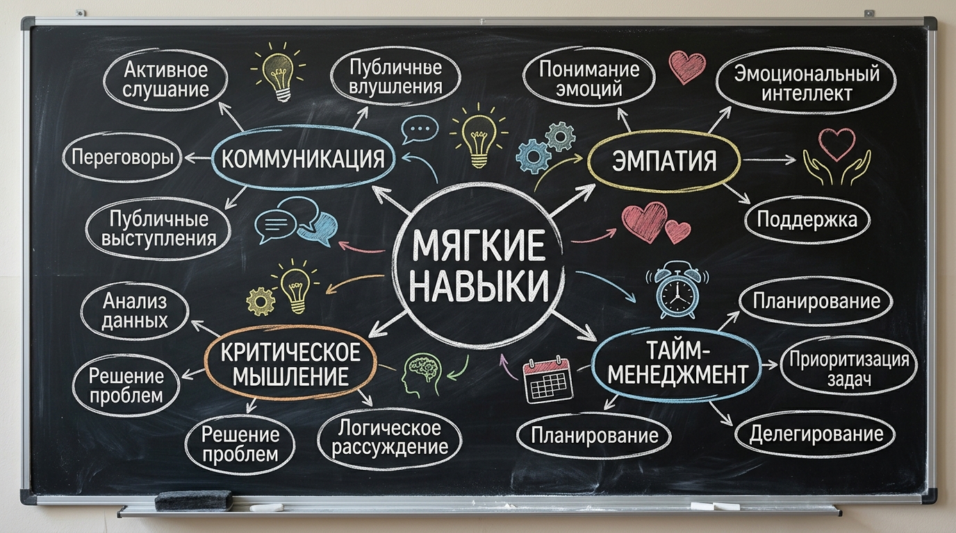 Схема, классифицирующая мягкие навыки и основные понятия в мягких навыках