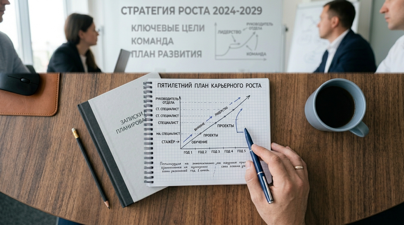сотрудник обсуждает карьерный план через пять лет с руководителем
