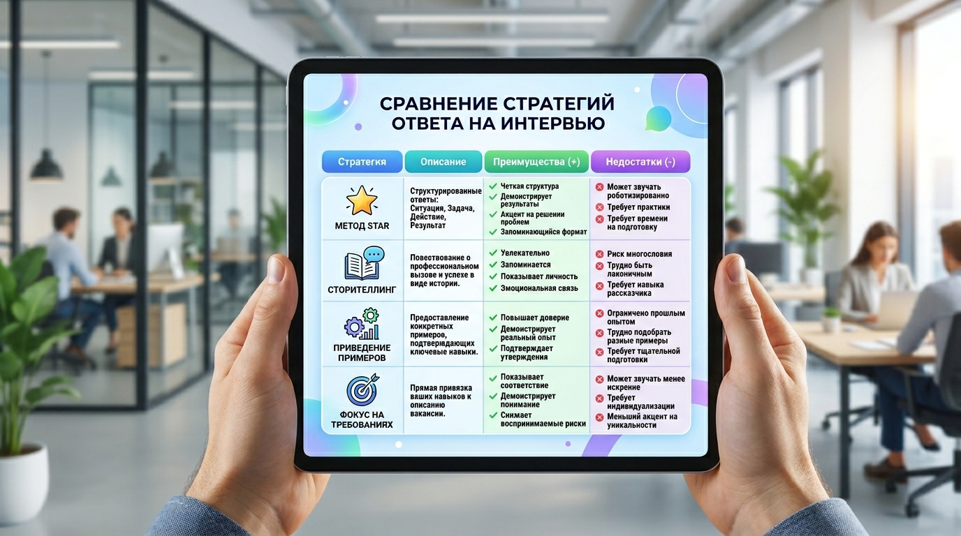 таблица сравнения типов ответов на собеседовании