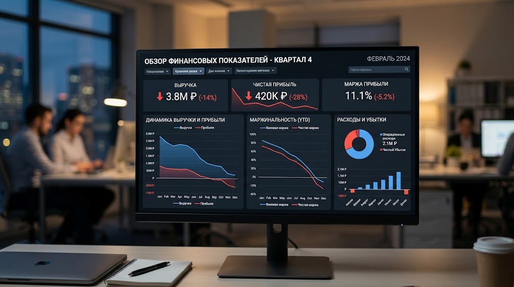 Аналитика и графики для антикризисного менеджмента на экране монитора
